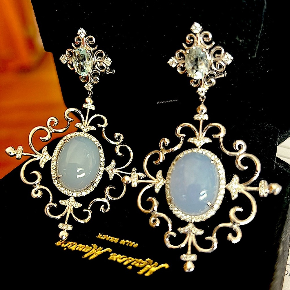 Stunning NWOT+Box PalmBeachFL.18KWGold.Chalcedony  2Aquamarine125 RoundDiamonds.